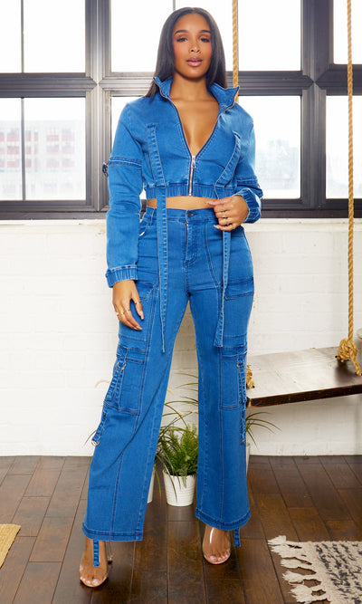 She's Trending | Cargo Denim Set Dark Blue - Cutely Covered