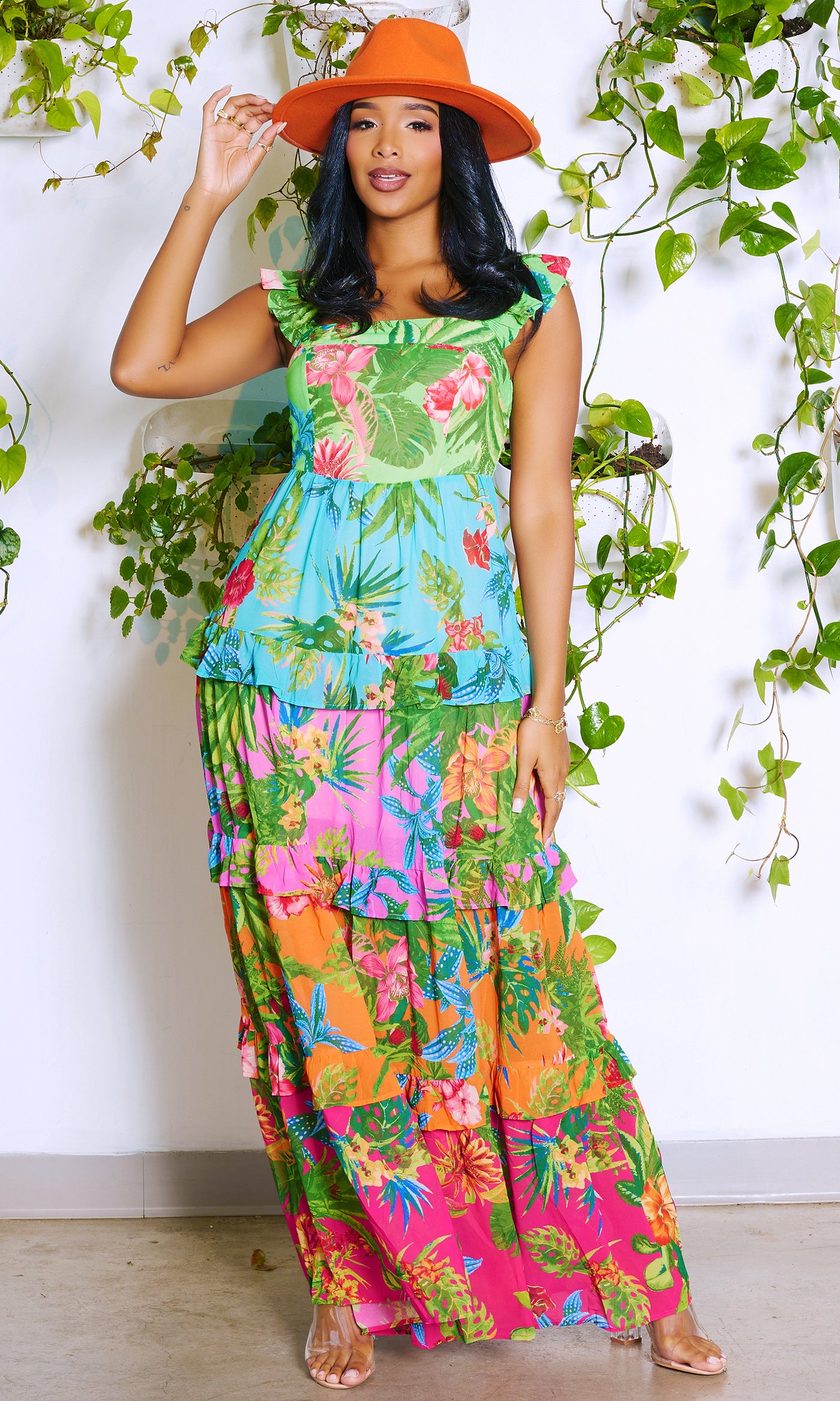 Sun-Kissed  | Orange Floral Maxi Dress - Cutely Covered