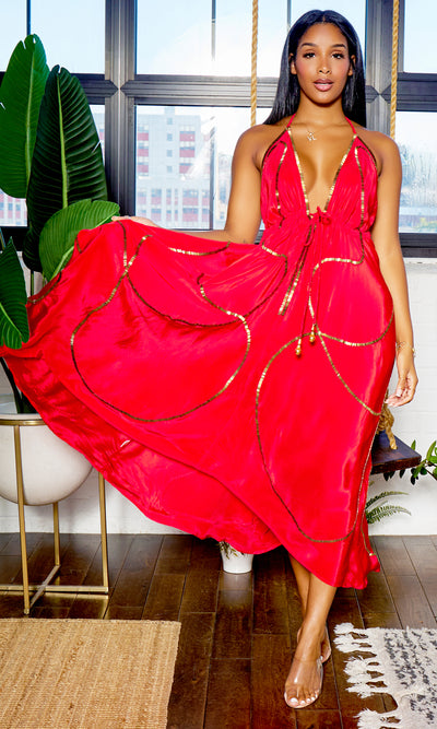 Beaded Flowy Dress 2 - Red - Cutely Covered