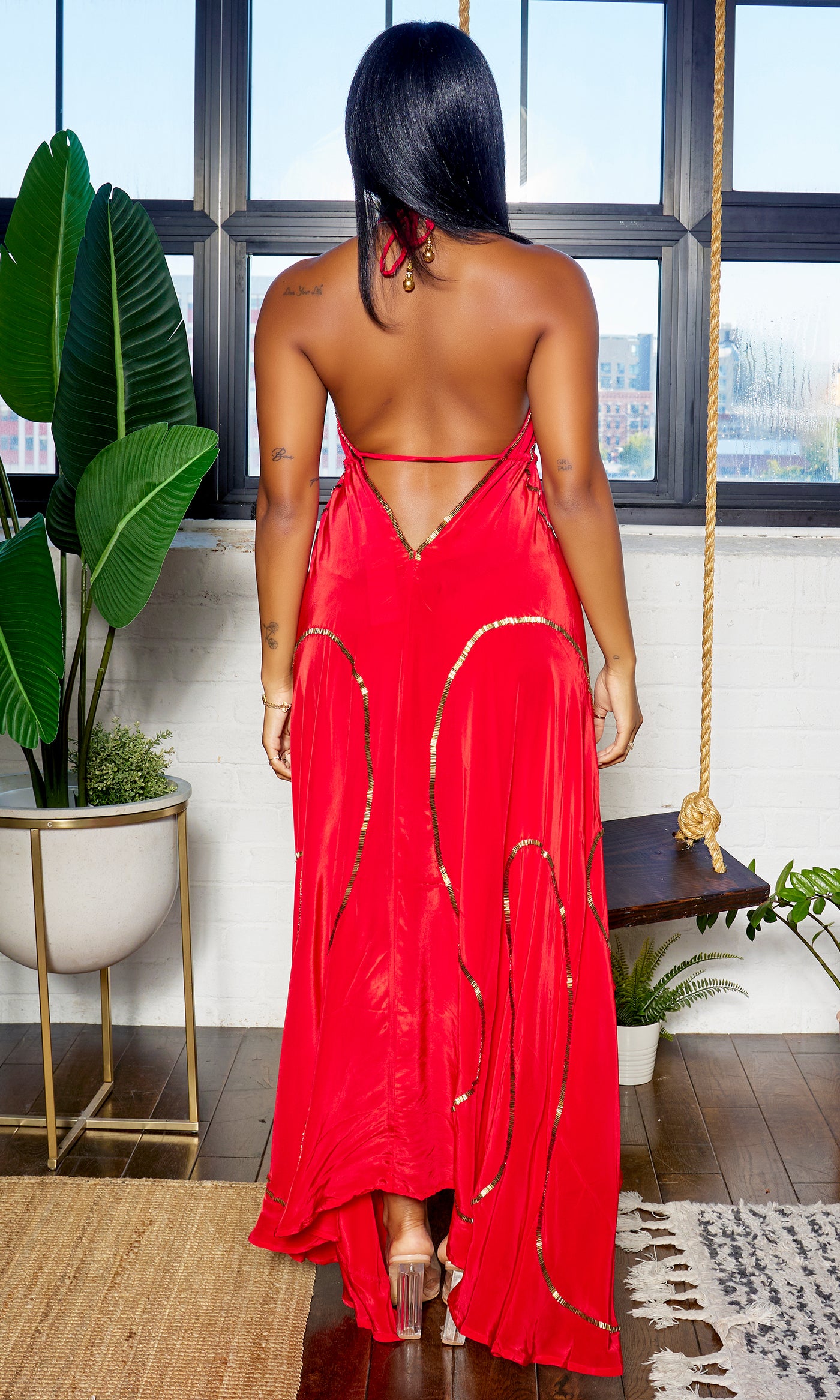 Beaded Flowy Dress 2 - Red - Cutely Covered