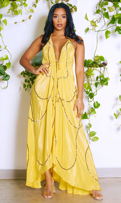 Beaded Flowy Dress - Yellow - Cutely Covered