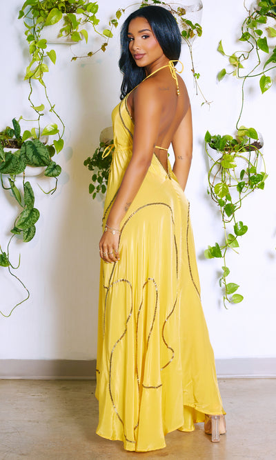 Beaded Flowy Dress - Yellow - Cutely Covered