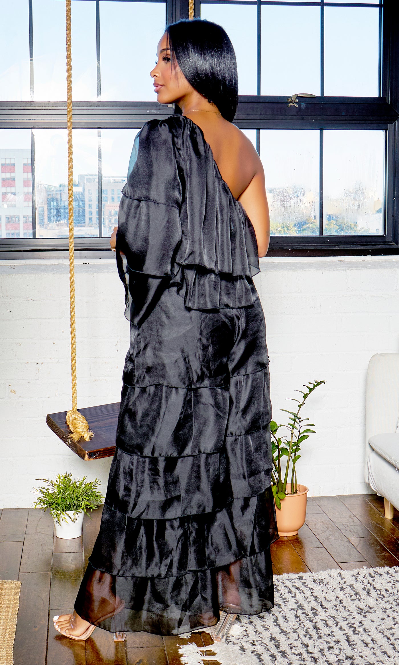 One Shoulder Tiered Organza Set | Black - Cutely Covered