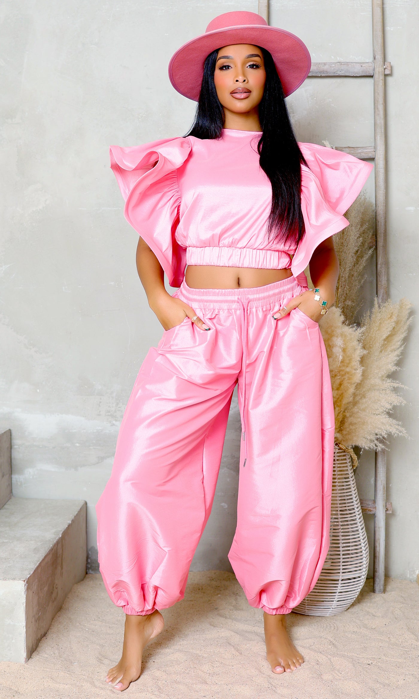 Graceful Flutter Pants Set - Pink - Cutely Covered