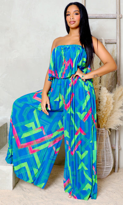 Meadow Whispers Pleated Jumpsuit - Blue - Cutely Covered