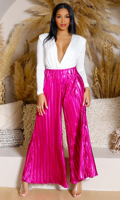 Sleek Satin Wide-Leg Pants - Magenta [Vendor, quantity & price] - Cutely Covered