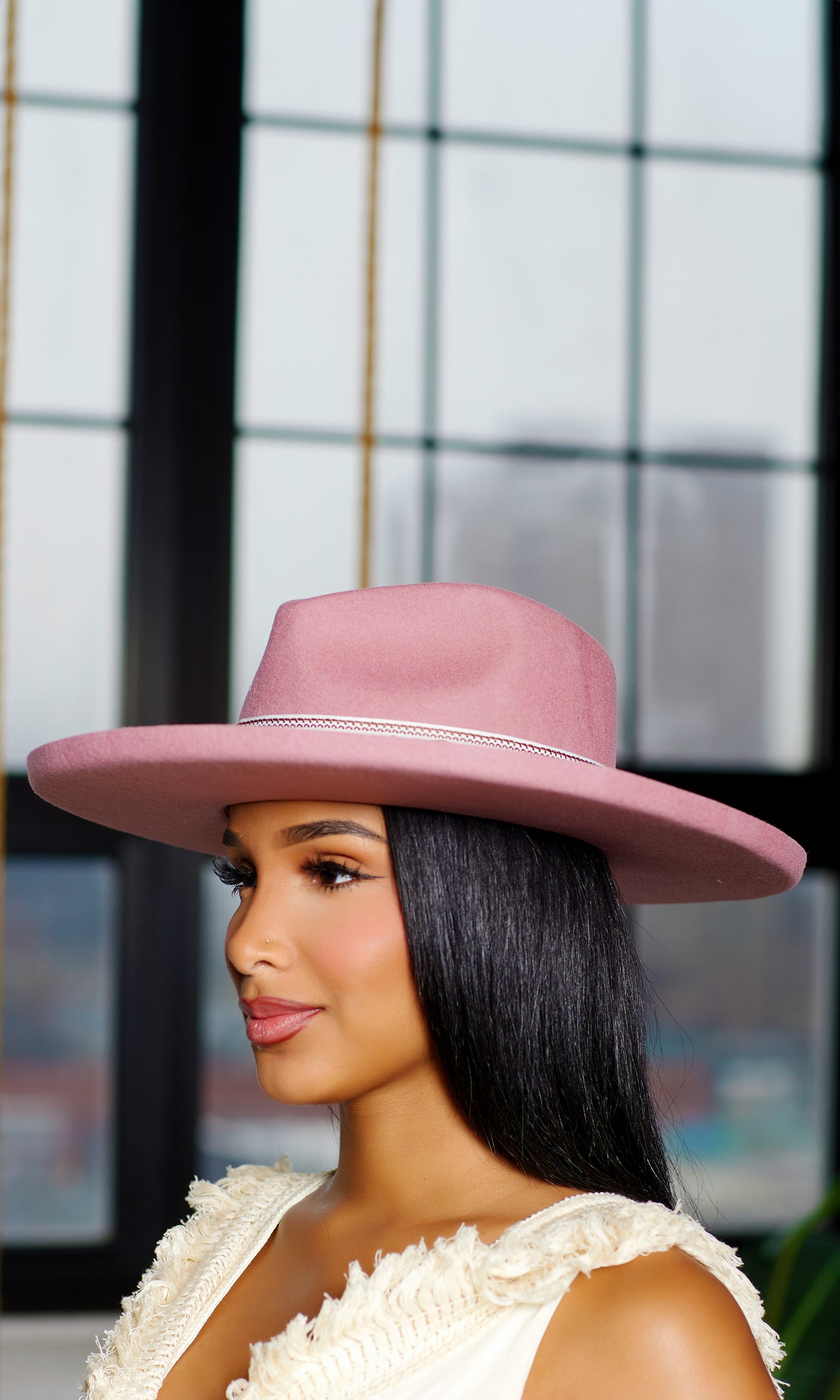 Abstract Band Fedora Hat Flip Brim - Pink - Cutely Covered