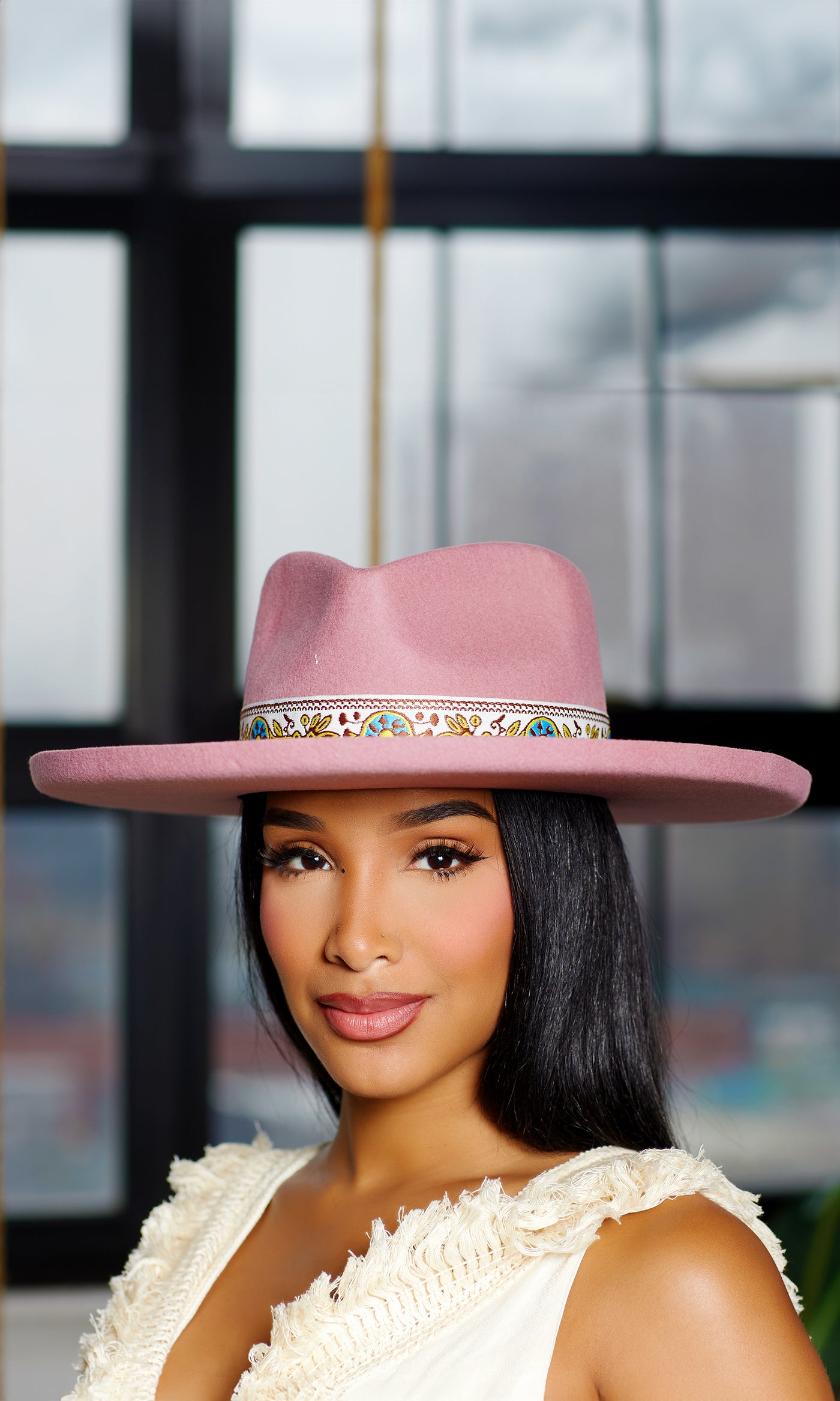 Abstract Band Fedora Hat Flip Brim - Pink - Cutely Covered