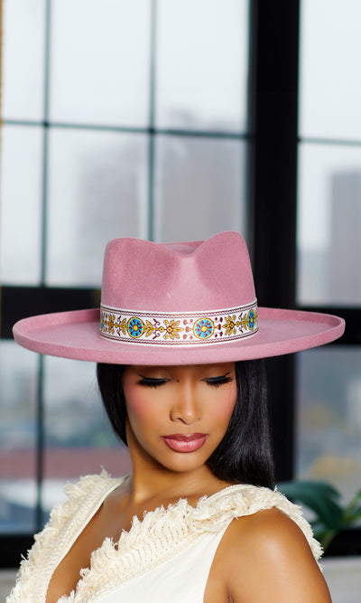 Abstract Band Fedora Hat Flip Brim - Pink - Cutely Covered