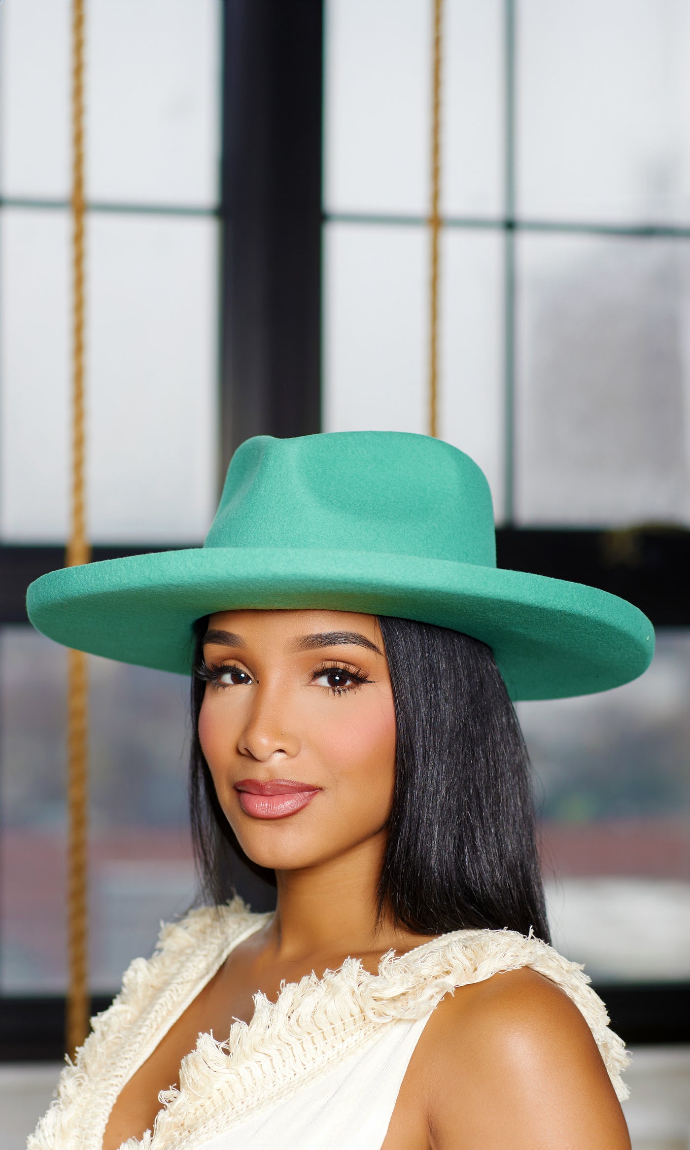 Abstract Band Fedora Hat Flip Brim - Mint - Cutely Covered