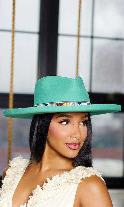 Abstract Band Fedora Hat Flip Brim - Mint - Cutely Covered