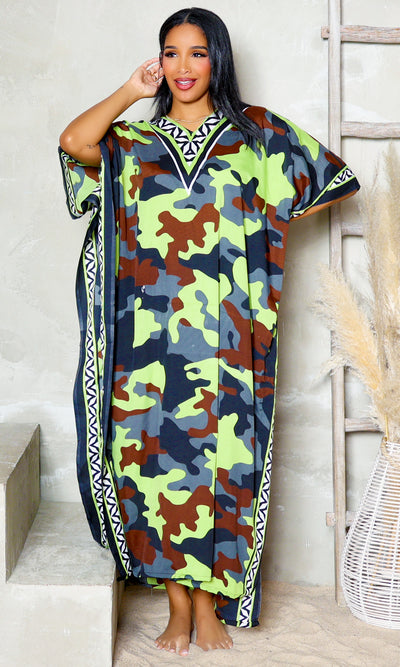 Patterned Camouflage Oversized Kaftan Dress [Vendor, quantity & price] - Cutely Covered