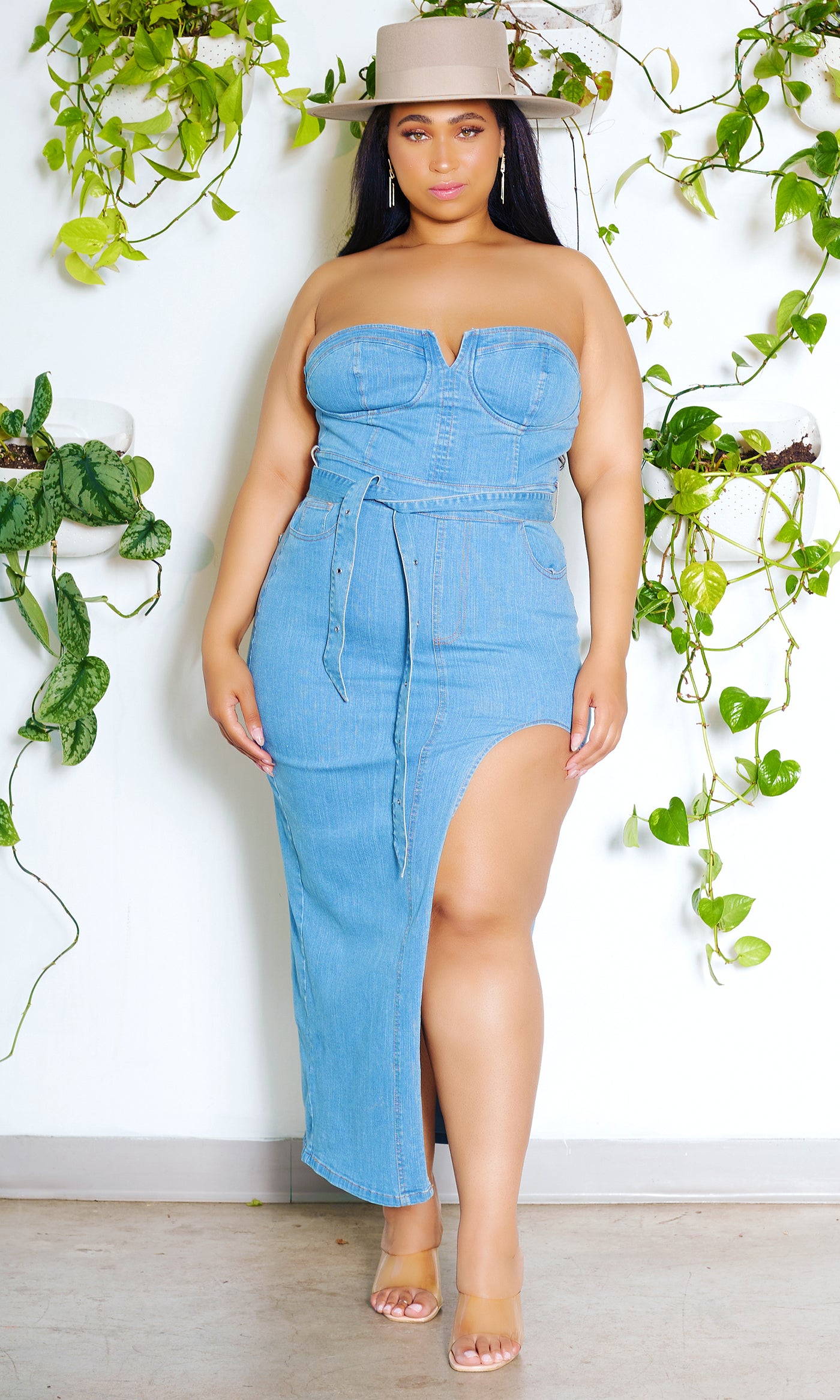 Denim Silhouette 2  | Denim High Split Dress PREORDER Ships Mid July - Cutely Covered