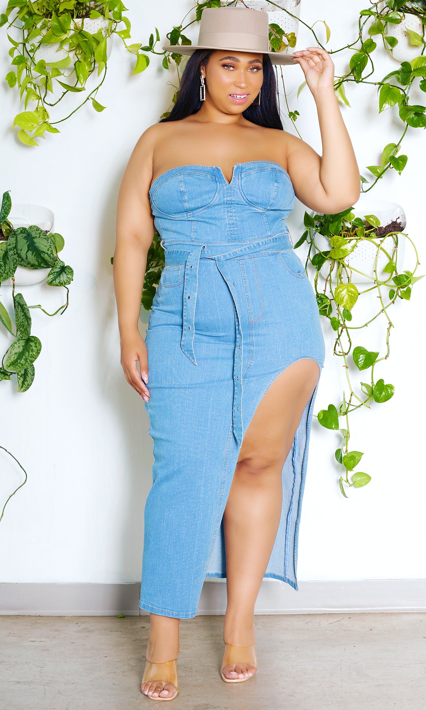 Denim Silhouette 2  | Denim High Split Dress PREORDER Ships Mid July - Cutely Covered