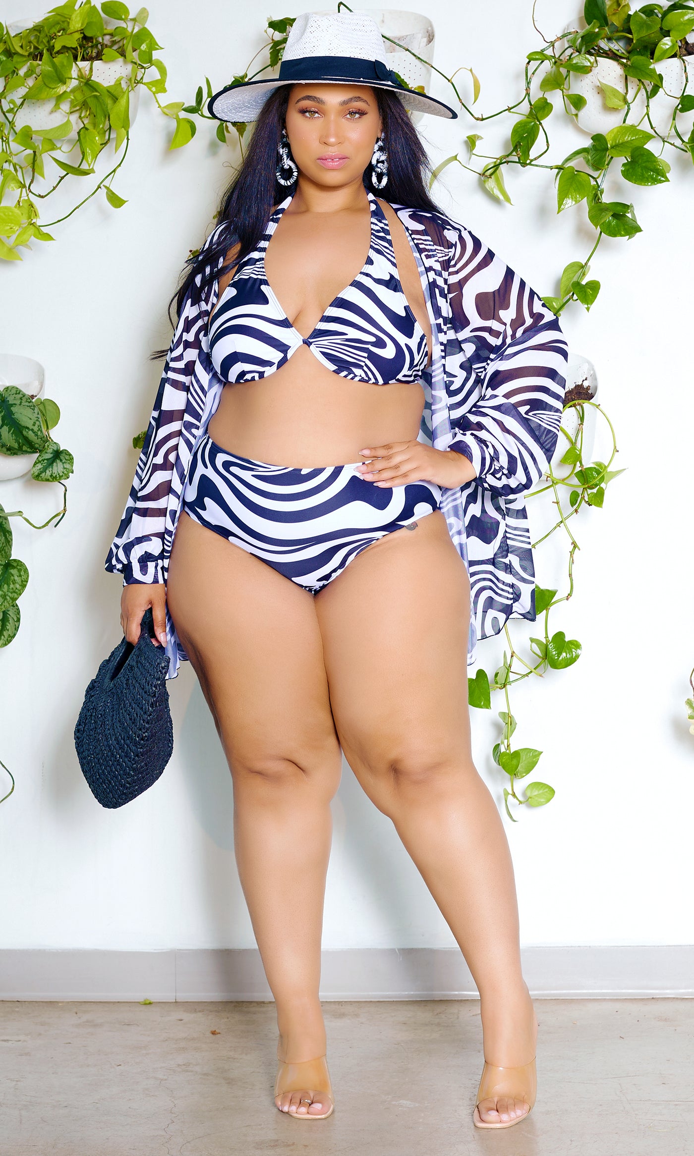 Zebra Print Bikini Coverup Kimono Set - Cutely Covered