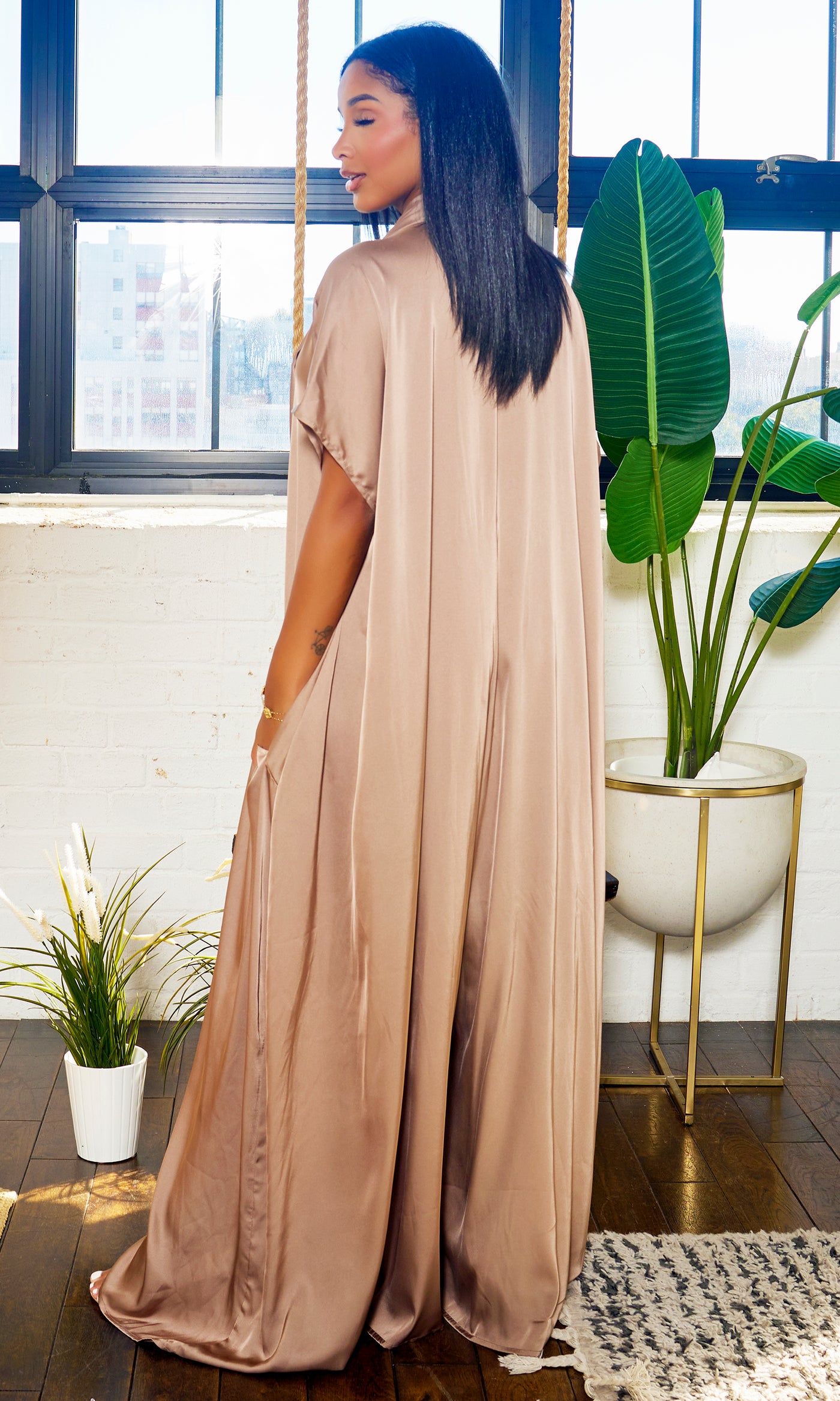 Luxe Drape Loose Fit Jumpsuit - Bronze PREORDER Ships End October - Cutely Covered