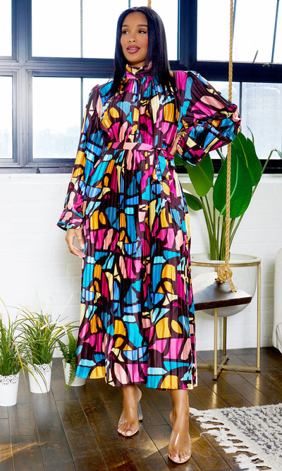 Rainbow Cascade Long Sleeve Maxi Dress - Brown - Cutely Covered