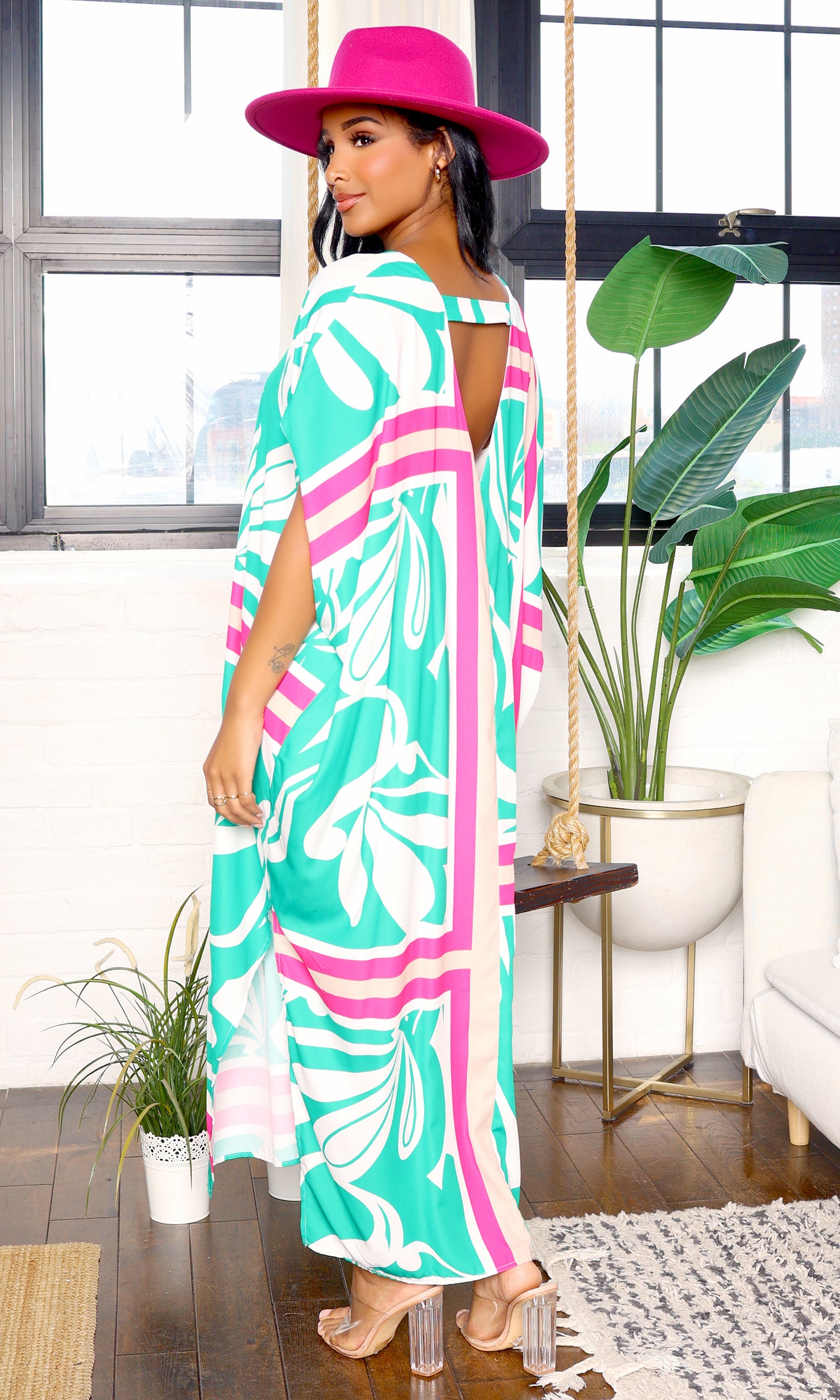 Sicilian Charm Kaftan Dress - Green - Cutely Covered