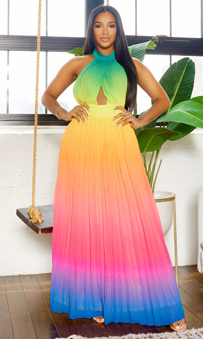 Feeling It | Ombre Halter Dress - Green Orange - Cutely Covered