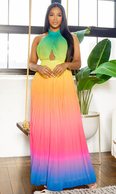 Feeling It | Ombre Halter Dress - Green Orange - Cutely Covered