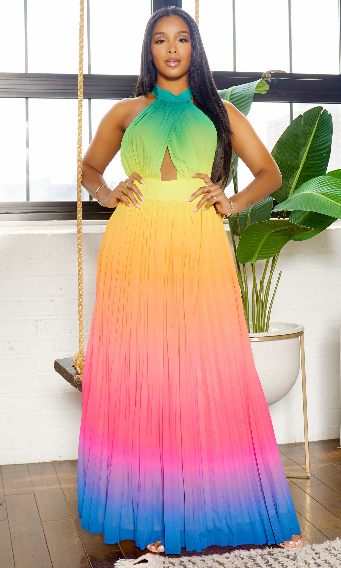 Feeling It | Ombre Halter Dress - Green Orange - Cutely Covered