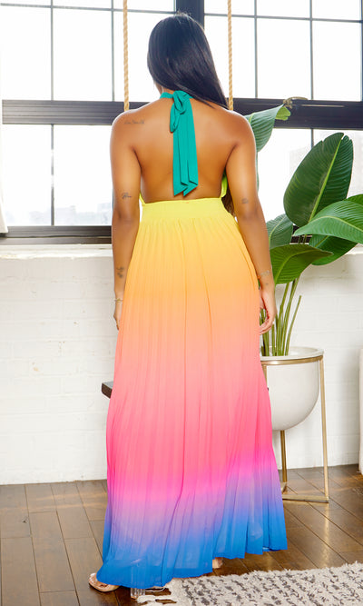 Feeling It | Ombre Halter Dress - Green Orange - Cutely Covered