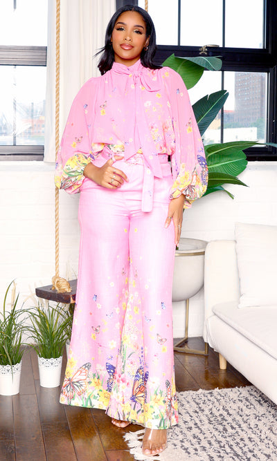 Garden Chic Collection | Pants Set - Pink Flower Print[vendor name, quantity] $54 - Cutely Covered