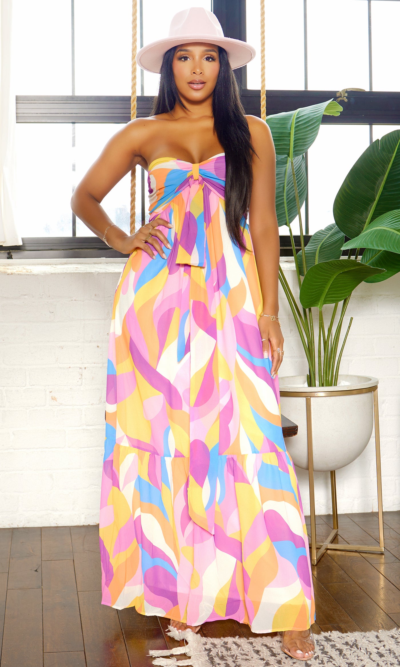 Buckle Up in Style | Strapless Abstract Design Maxi - Cutely Covered