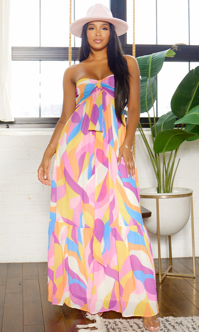 Buckle Up in Style | Strapless Abstract Design Maxi - Cutely Covered