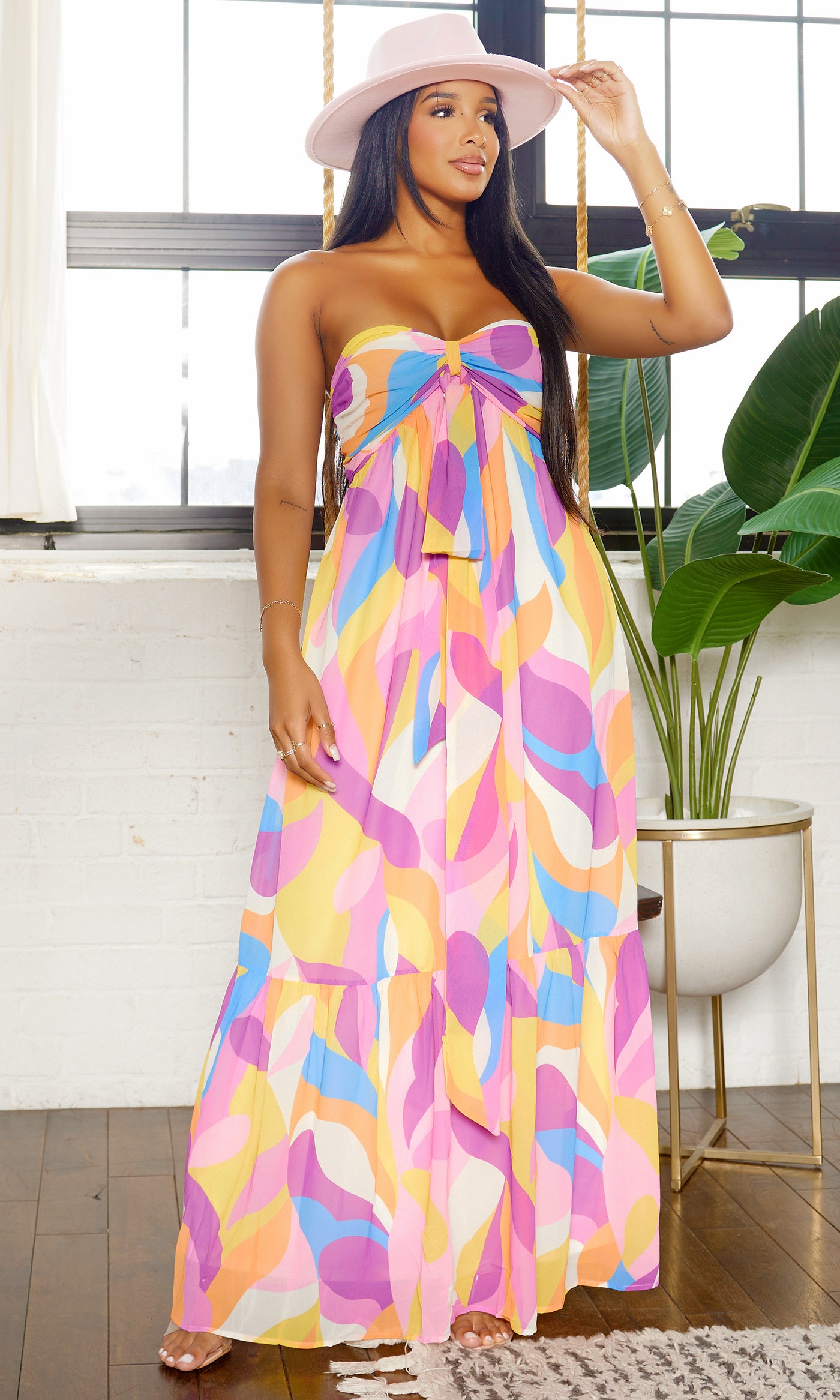 Buckle Up in Style | Strapless Abstract Design Maxi - Cutely Covered