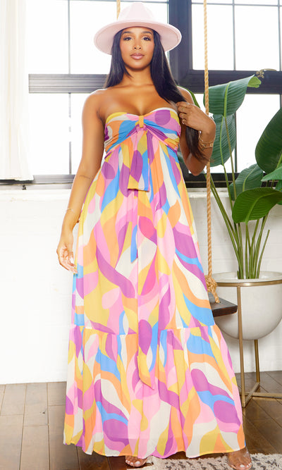 Buckle Up in Style | Strapless Abstract Design Maxi - Cutely Covered