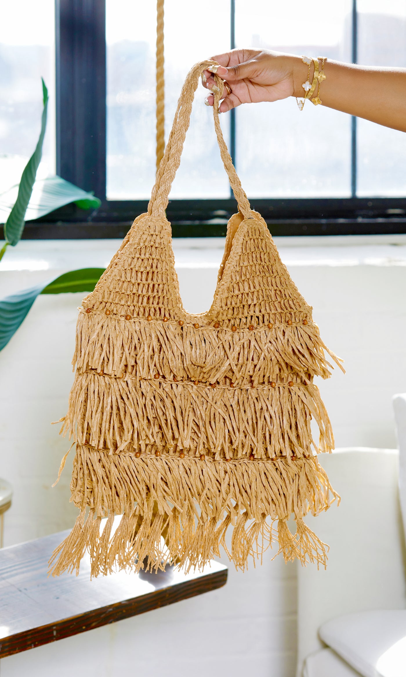 Fringe Layered Handbag - Natural - Cutely Covered