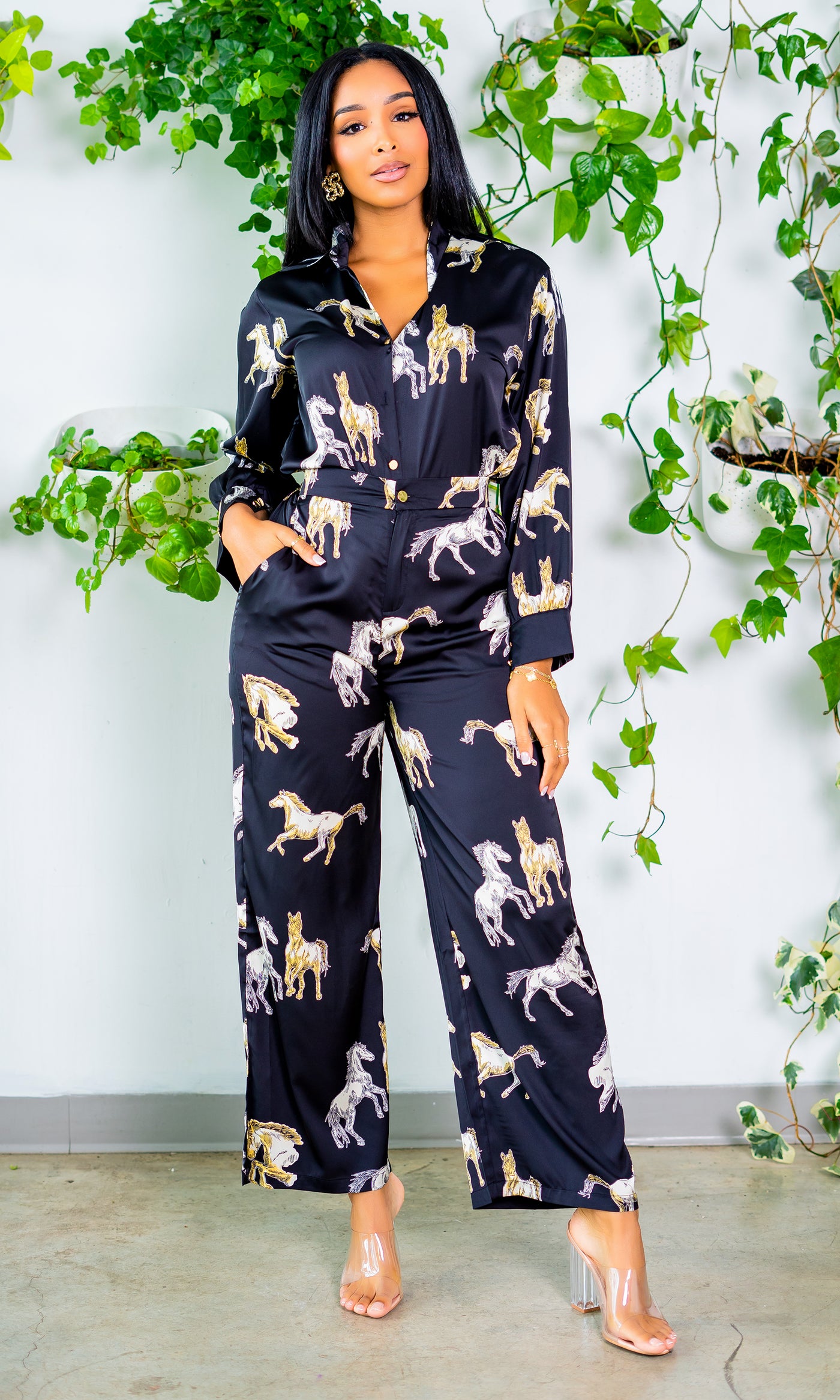 Horse Print Satin Set - Cutely Covered