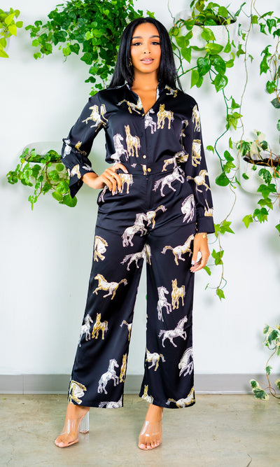 Horse Print Satin Set - Cutely Covered