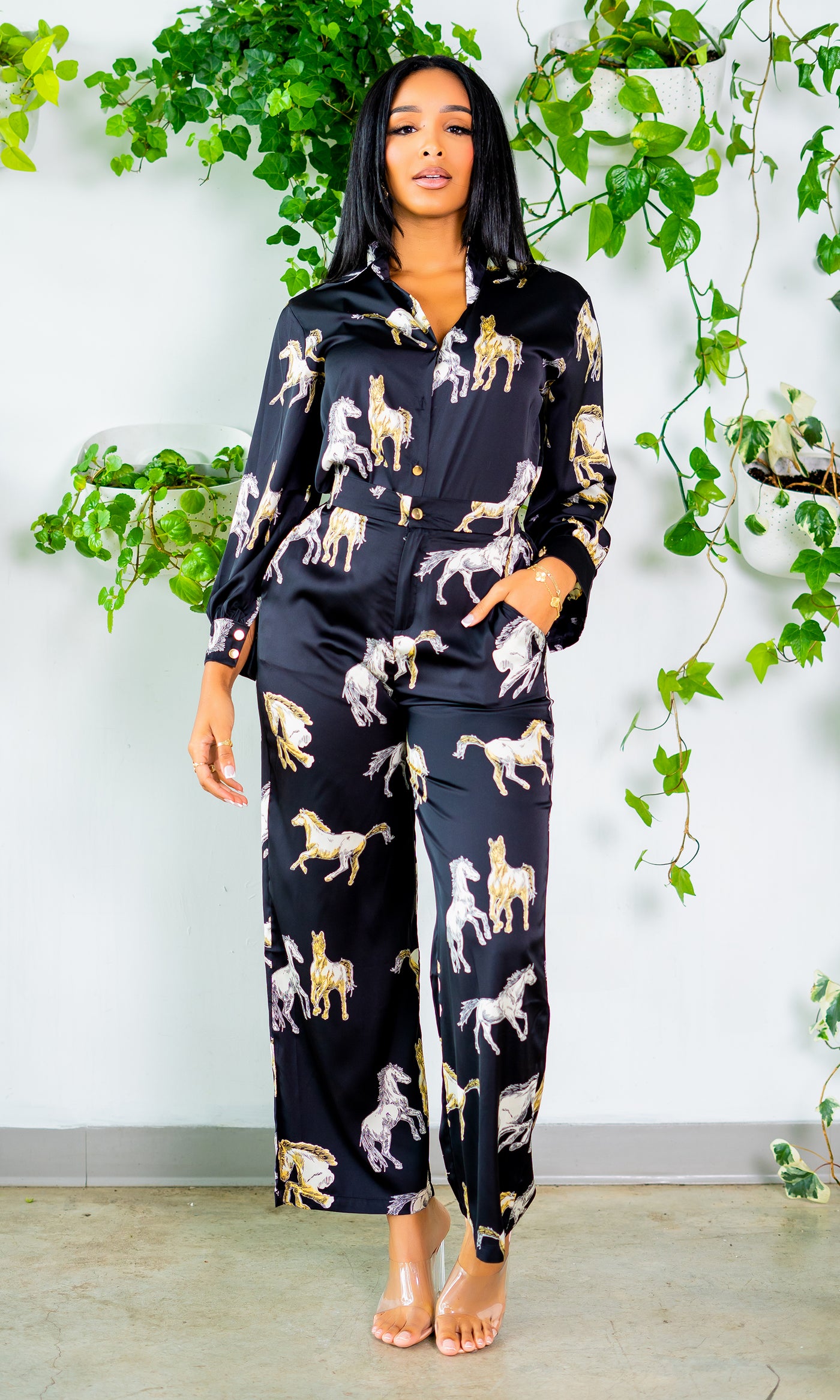 Horse Print Satin Set - Cutely Covered