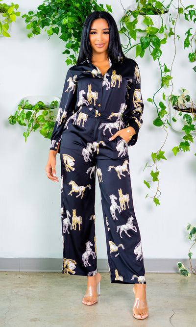 Horse Print Satin Set - Cutely Covered