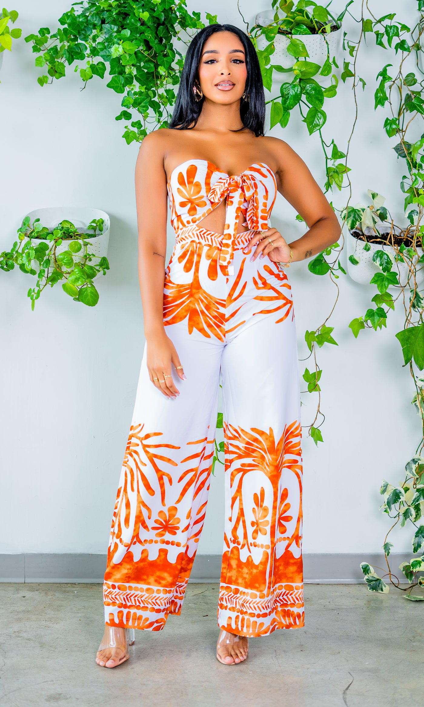 Island Print Cutout Jumpsuit - Cutely Covered