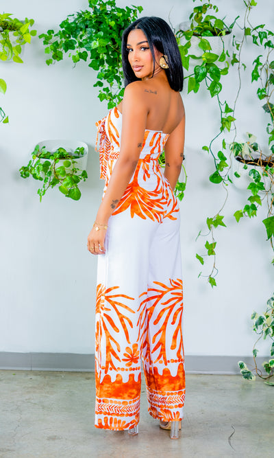 Island Print Cutout Jumpsuit - Cutely Covered