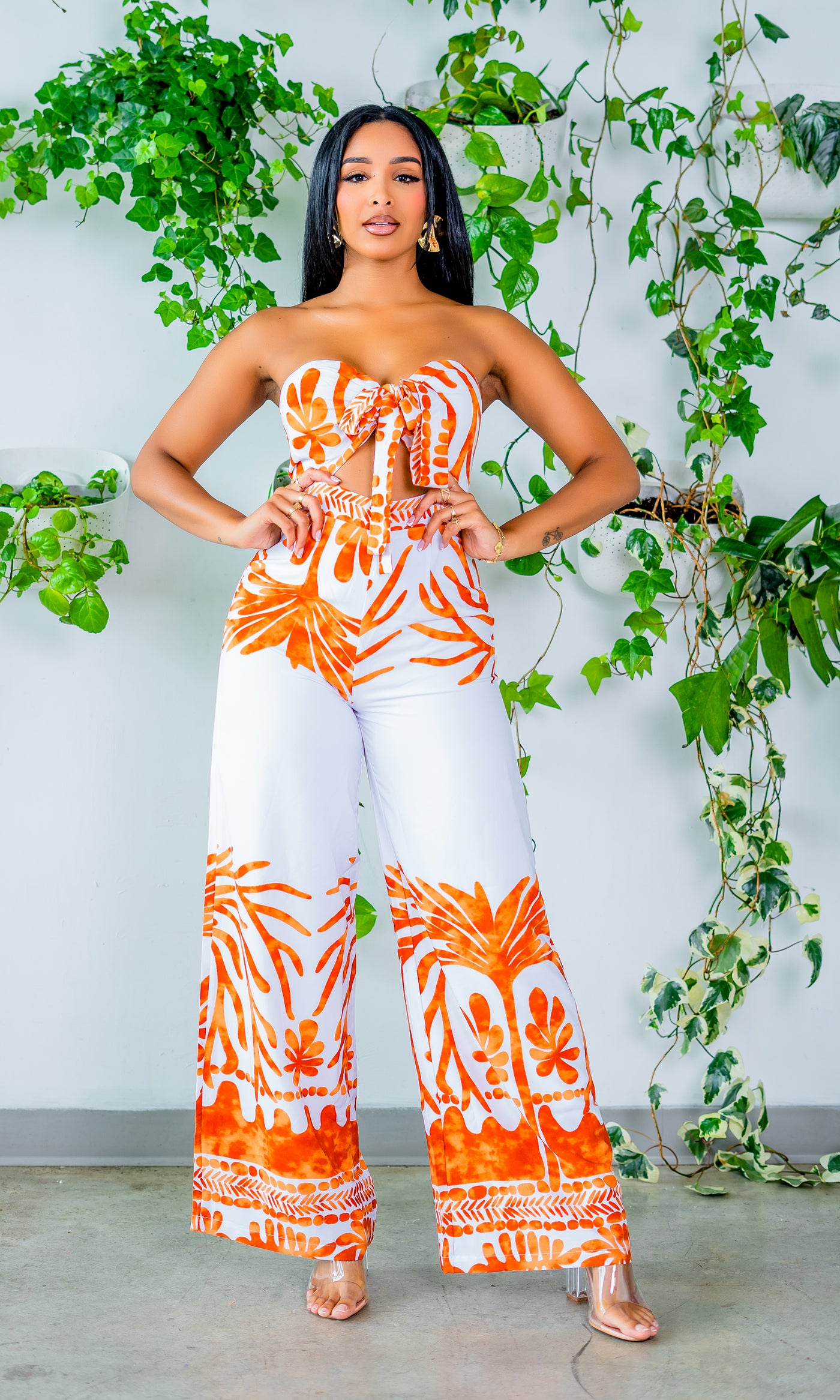 Island Print Cutout Jumpsuit - Cutely Covered