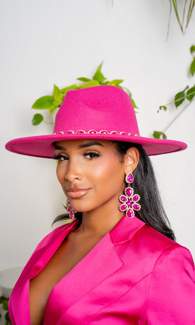 Embellished Band Fedora - Fuchsia - Cutely Covered