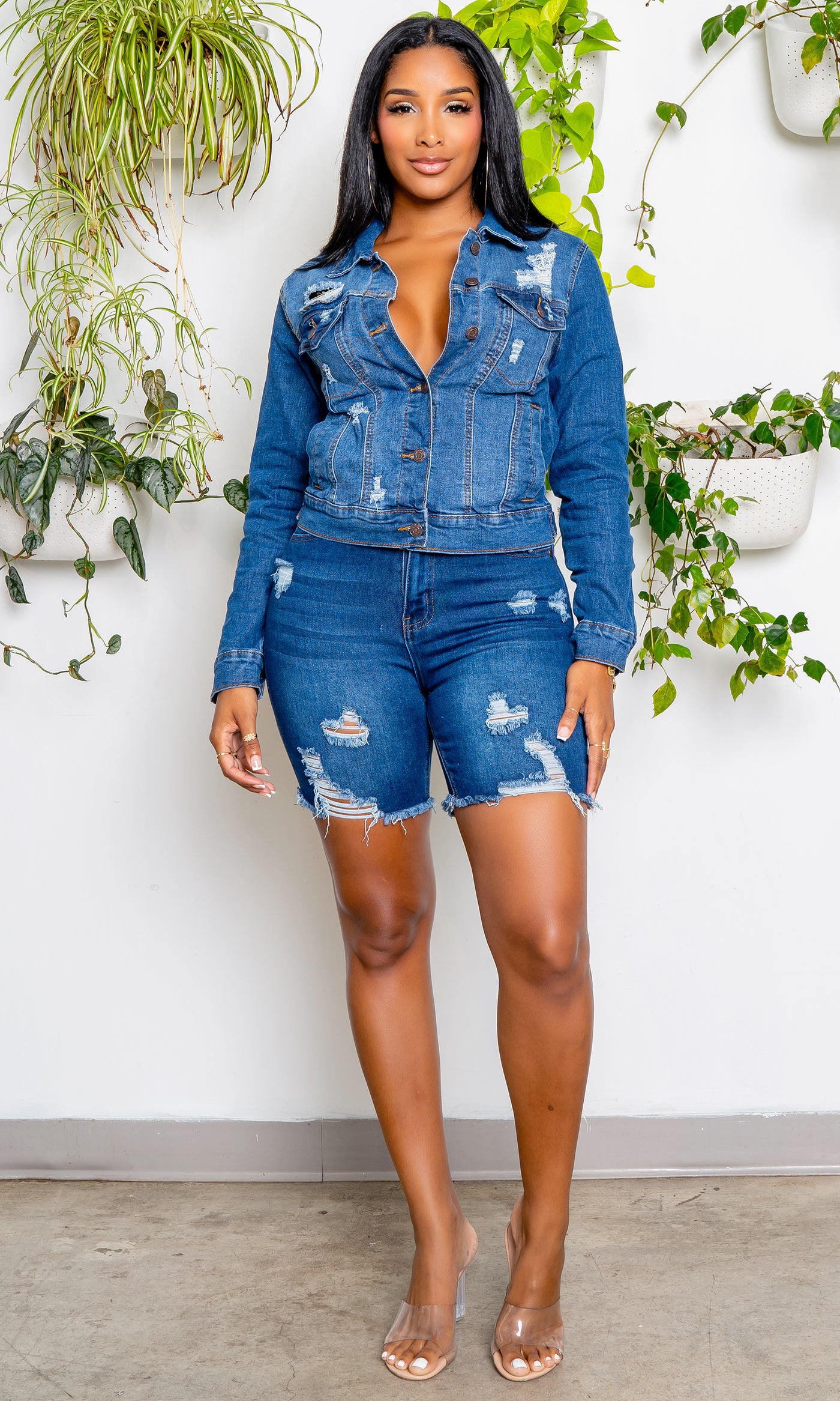 Fashionista 2 | Distressed Denim Jacket - Medium Blue - Cutely Covered