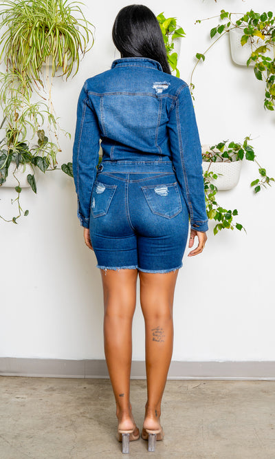 Fashionista 2 | Distressed Denim Jacket - Medium Blue - Cutely Covered