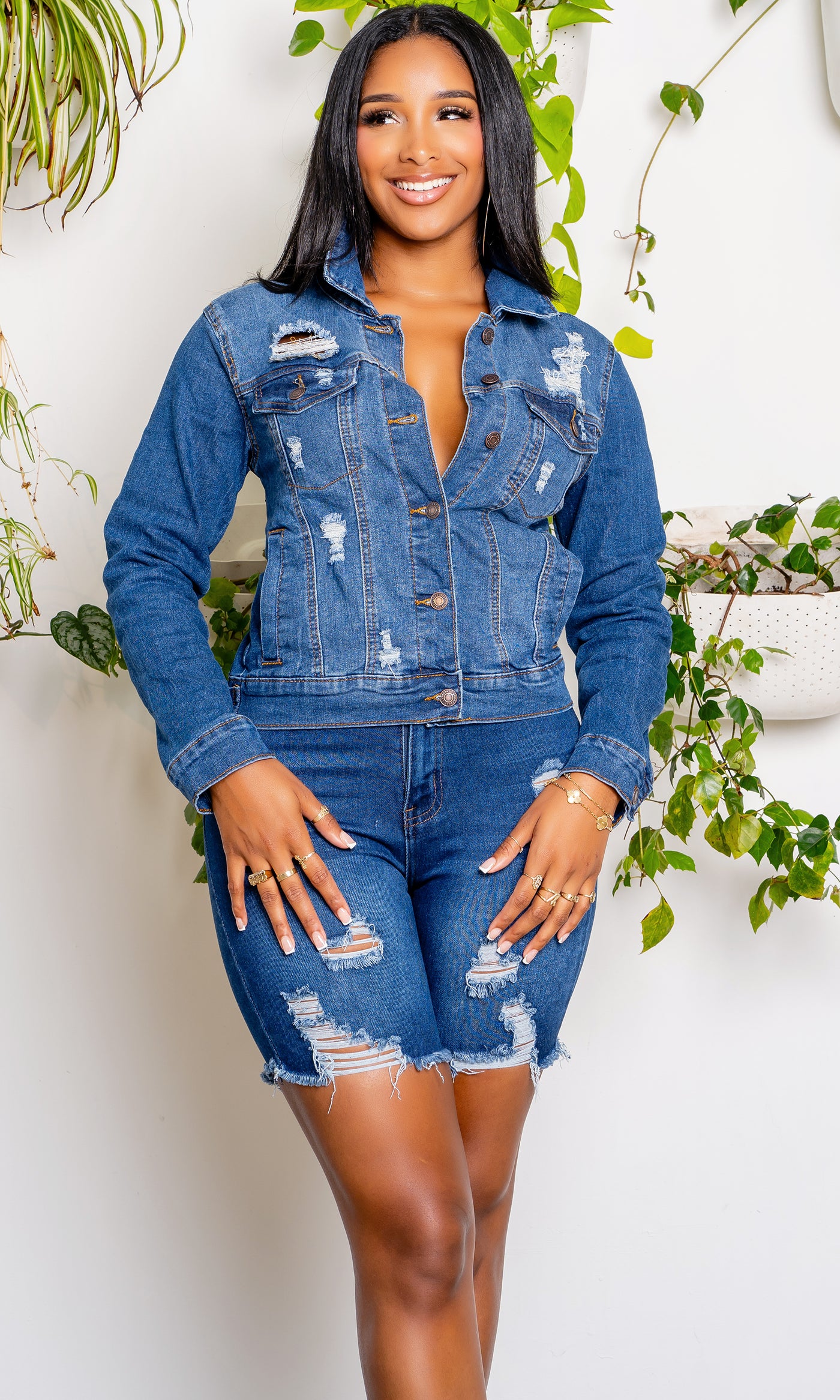 Fashionista 2 | Distressed Denim Jacket - Medium Blue - Cutely Covered