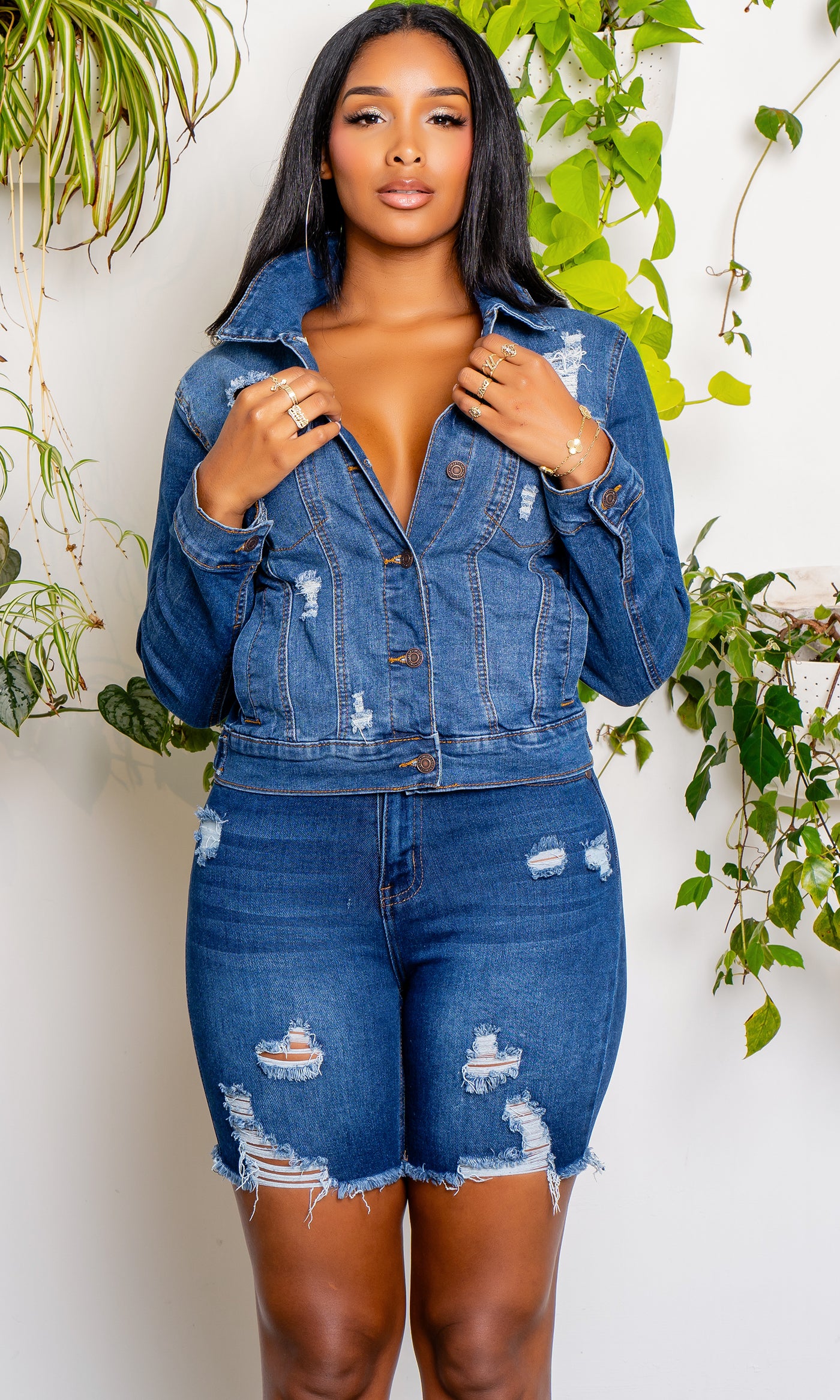 Fashionista 2 | Distressed Denim Jacket - Medium Blue - Cutely Covered