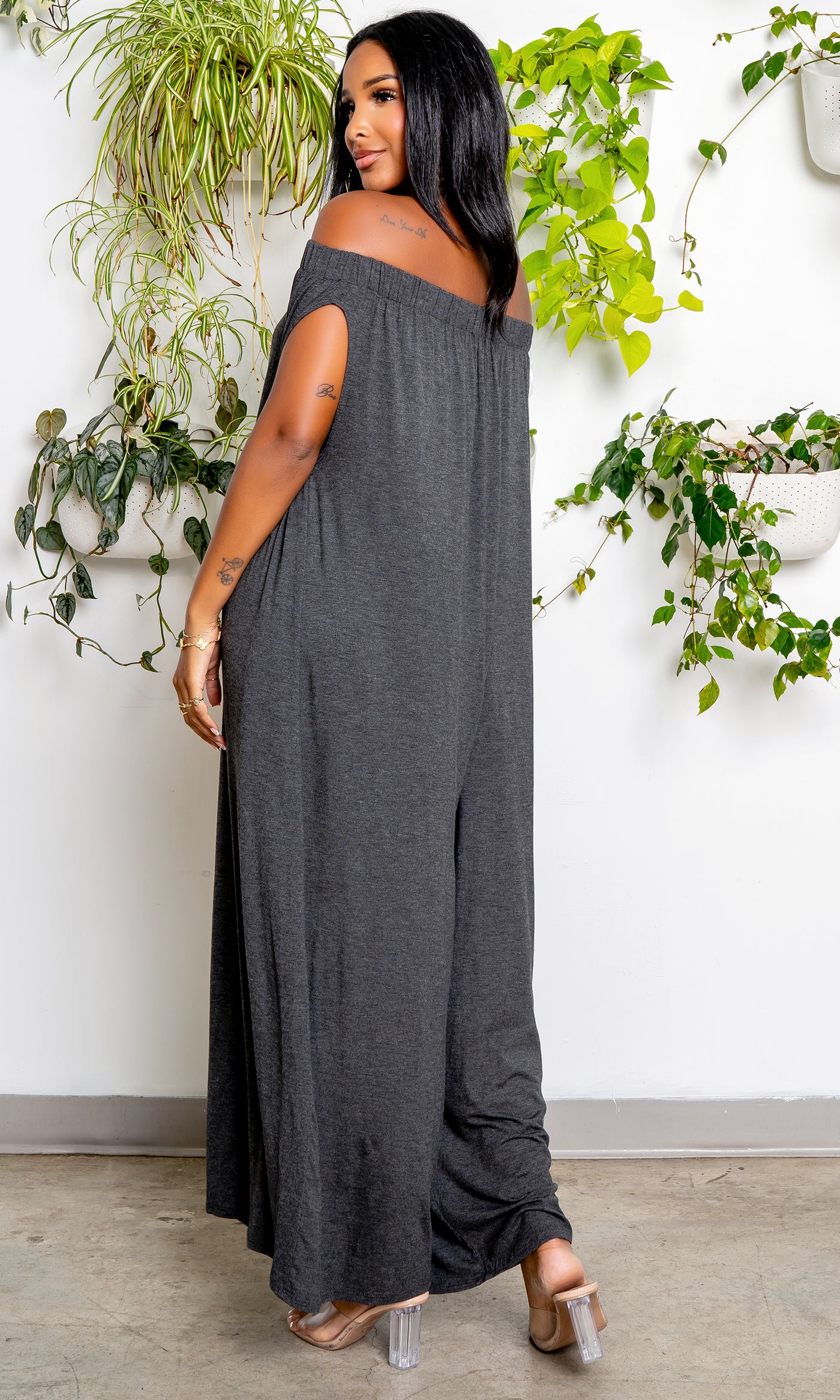 Off the Shoulder Harem Jumpsuit - Grey - Cutely Covered