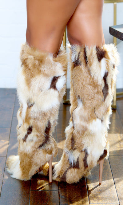 Upsetter | Faux Fur High Heel Boots - Khaki PREORDER Ships End October