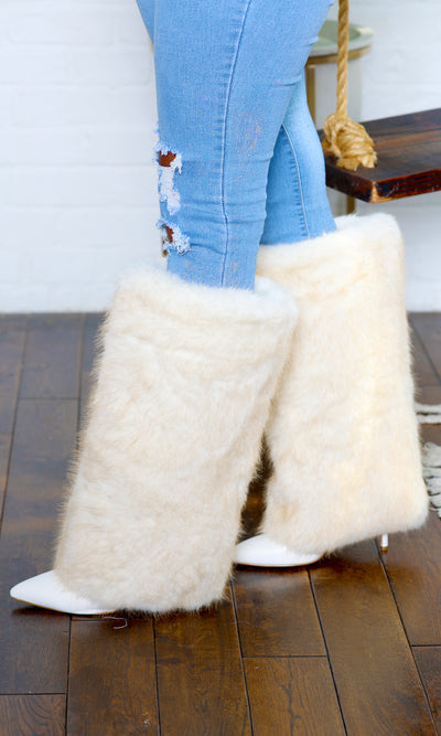 White Stiletto Faux Fur Boots PREORDER Ships End October