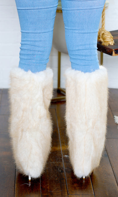 White Stiletto Faux Fur Boots PREORDER Ships End October