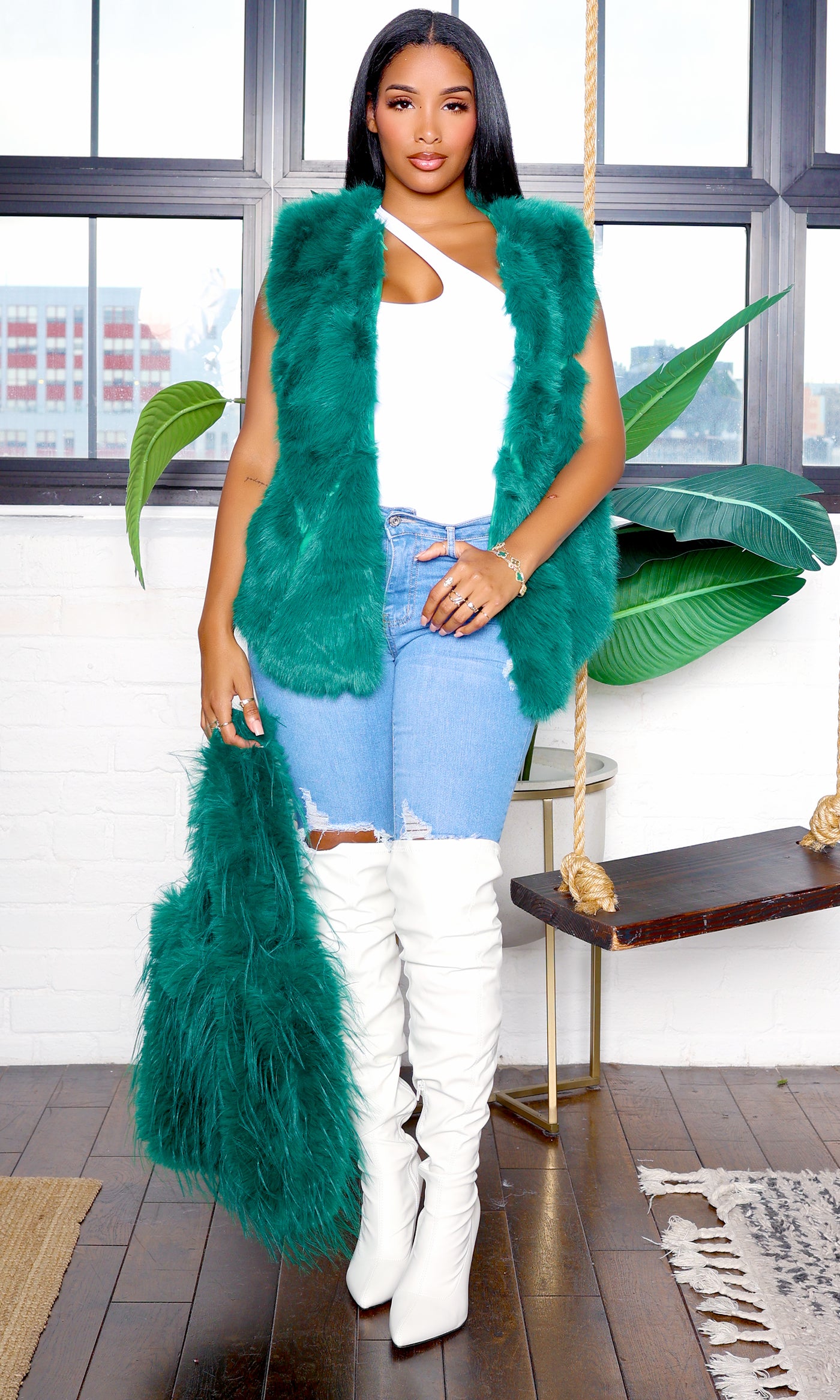 Frosted Luxe Faux Fur Vest - Green