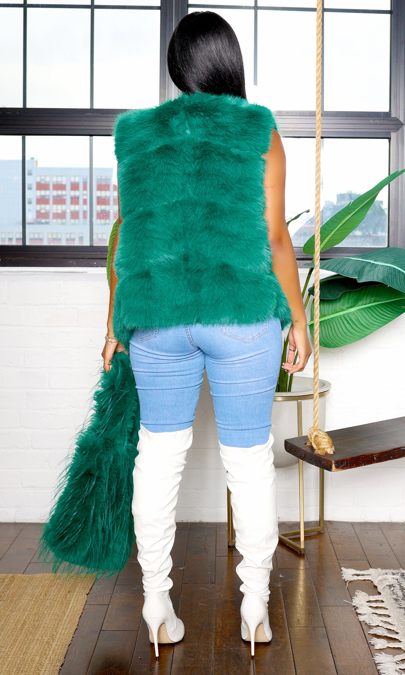 Frosted Luxe Fur Vest - Green